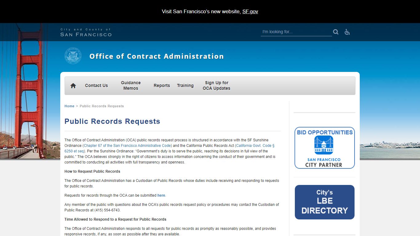 Public Records Requests | Office of Contract Administration - San Francisco